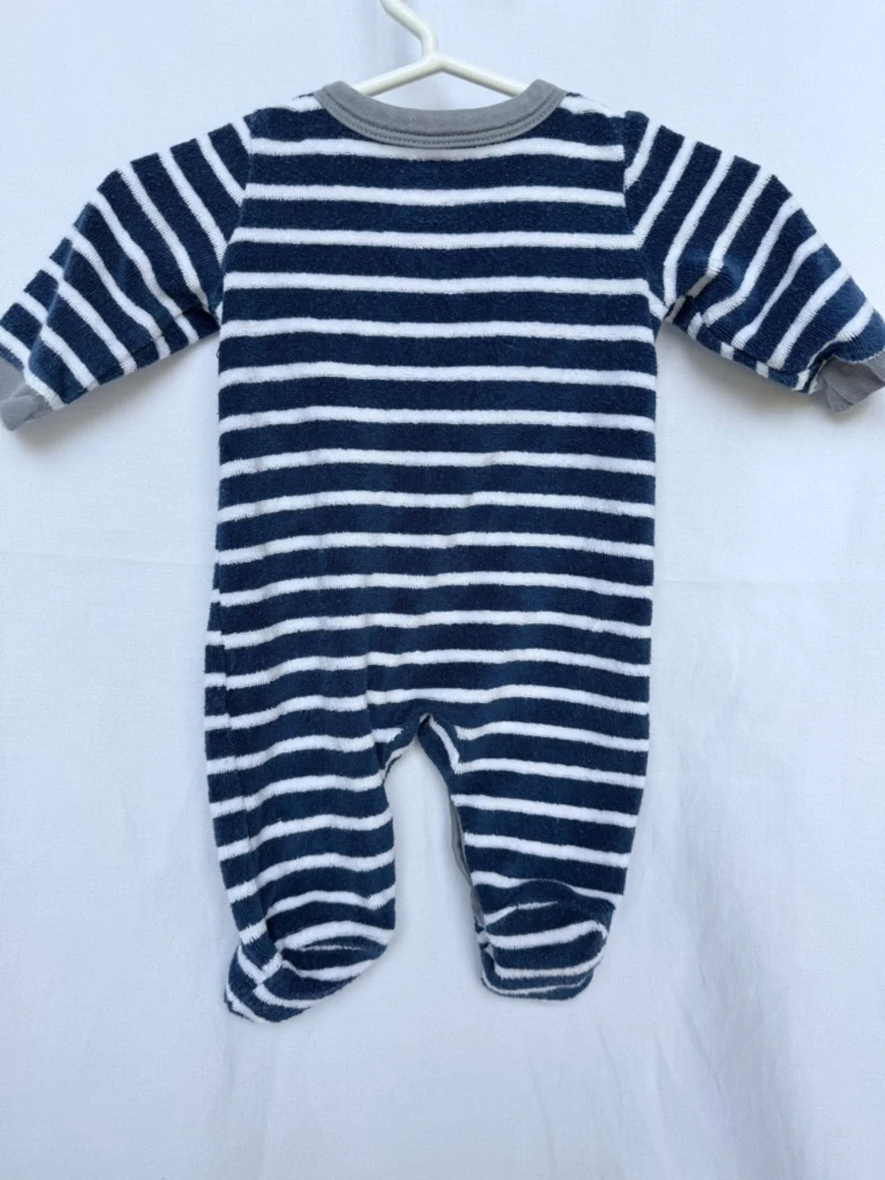 NEWBORN Koala Kids Navy & White Striped Footie with Gray Trim